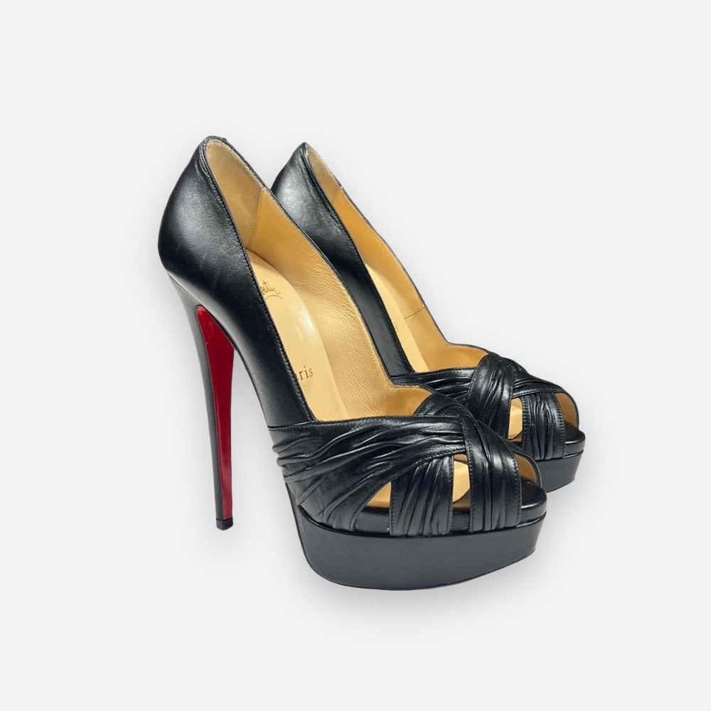 Christian Louboutin Aborina Nappa Black Red Bottom Platform Stiletto Heels 37